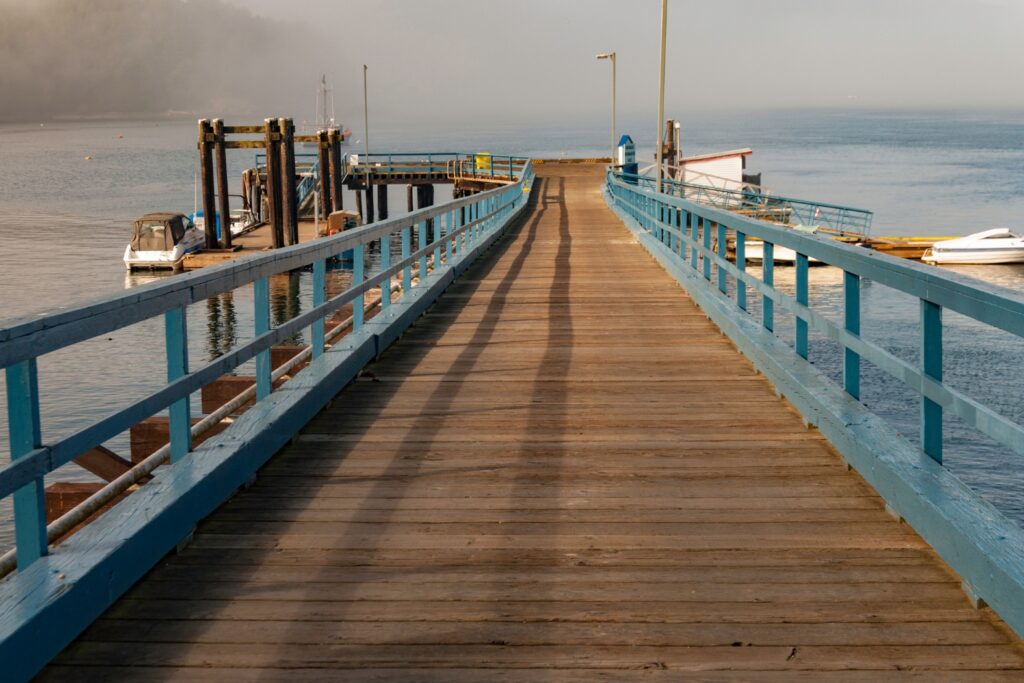 Miners Bay ferry terminal at sunrise on Mayne Island.