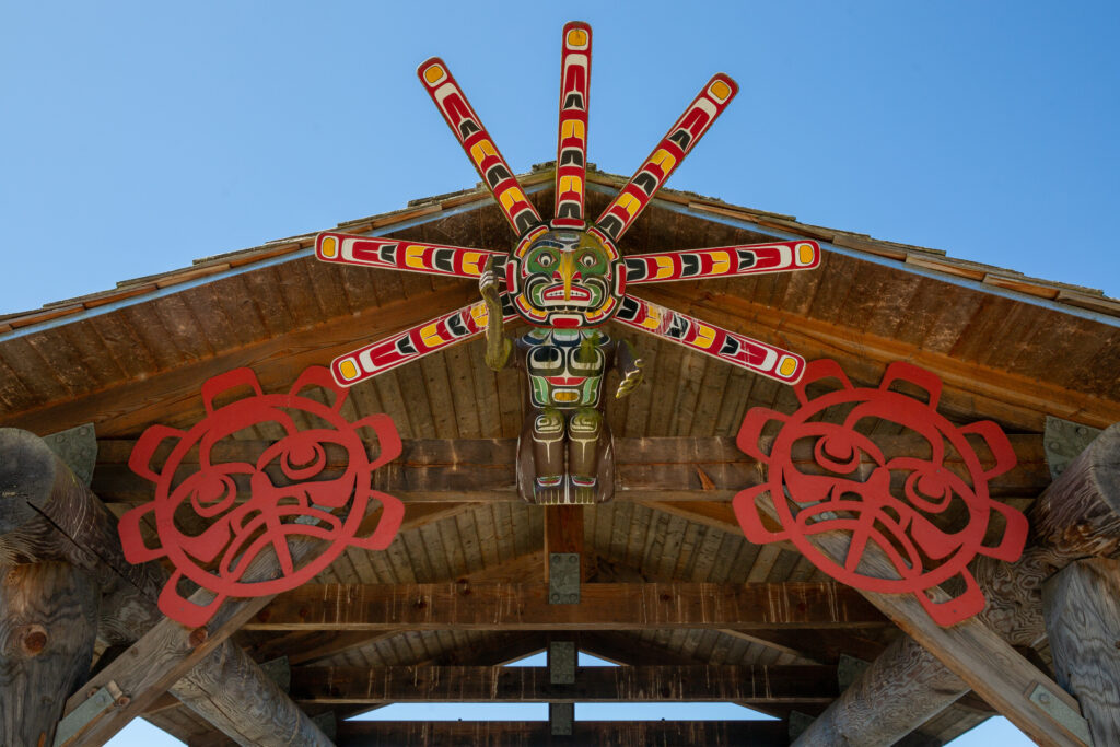 The Investment Readiness Program photo shows an Awak'was structure in Alert Bay.